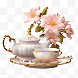 素材茶壶花朵元素立体免抠图案