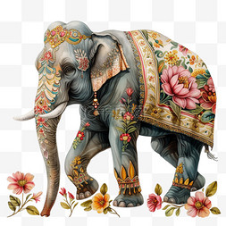 大象手绘插画免抠动物元素