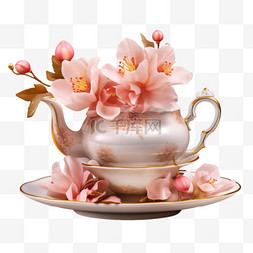 质感茶壶花朵元素立体免抠图案