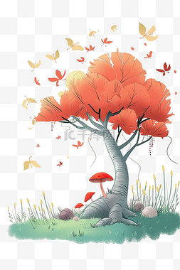 简单背景纯色图片_春天植物树木免抠元素手绘