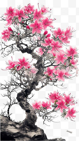 国画春天背景图片_春天植物树木花朵手绘元素