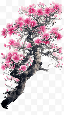 背景笔墨图片_元素春天植物树木花朵手绘
