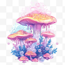 泡沫漂浮素材图片_蘑菇彩色梦幻插画免抠元素植物
