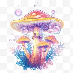 梦幻图片_插画植物蘑菇彩色梦幻免抠元素