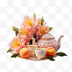 简洁茶壶花朵元素立体免抠图案