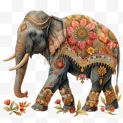 大象动物免抠手绘插画元素
