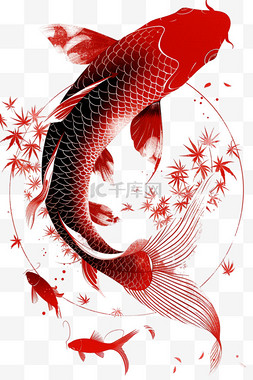 红色手绘的鲤鱼图片_红色手绘描边免抠元素锦鲤