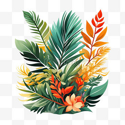 热带植物叶子手绘图片_手绘热带植物元素插画
