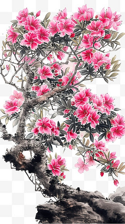 国画春天背景图片_春天植物元素树木花朵手绘