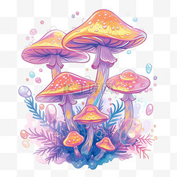 纯色彩虹图片_植物蘑菇彩色梦幻免抠插画元素