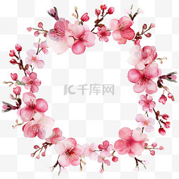 白色的樱花手绘图片_春天樱花手绘花环免抠元素