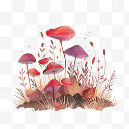 方案讲解图片_植物春天蘑菇手绘插画免抠元素