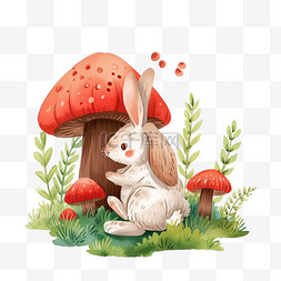 可爱兔子植物春天花草手绘元素