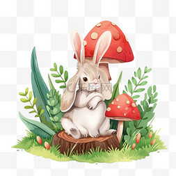 兔子耳朵的图片_春天手绘元素可爱兔子植物花草