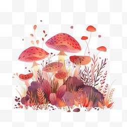 春天植物蘑菇插画手绘免抠元素