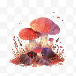 满草图片_植物蘑菇手绘春天插画免抠元素