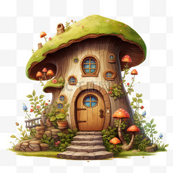 创意蘑菇树屋元素立体免抠图案