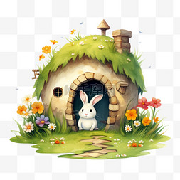 免抠家图片_3d兔子的家元素立体免抠图案