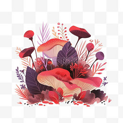 插画春天植物蘑菇手绘免抠元素