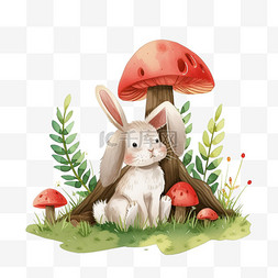 春天花草可爱兔子植物手绘元素