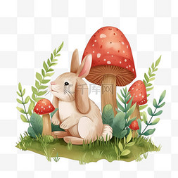 蘑菇蘑菇图片_花草春天可爱兔子植物手绘元素