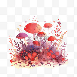 免抠春天植物蘑菇手绘插画元素