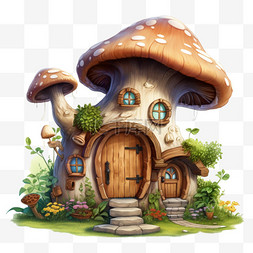 建模蘑菇树屋元素立体免抠图案