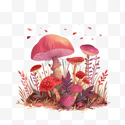 方案讲解图片_手绘春天植物蘑菇插画免抠元素