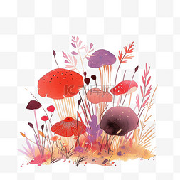 方案讲解图片_春天植物蘑菇免抠手绘插画元素