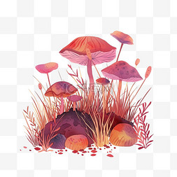 春天植物手绘蘑菇插画免抠元素