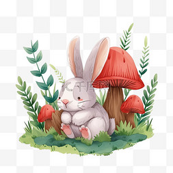 春天可爱兔子花草植物手绘元素