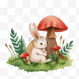 春天手绘可爱兔子植物花草元素