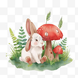 蘑菇蘑菇图片_可爱兔子植物花草春天手绘元素