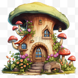 蘑菇屋免抠图片图片_3d蘑菇树屋元素立体免抠图案