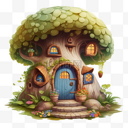蘑菇屋免抠图片图片_ai绘画蘑菇树屋元素立体免抠图案