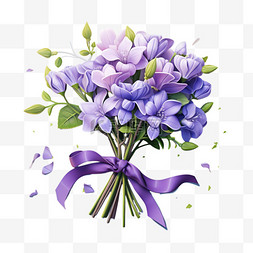 质感紫色捧花元素立体免抠图案