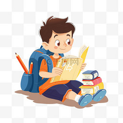 小男孩坐的图片_可爱男孩背着书包学习手绘卡通元