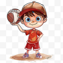 拿着足球的男孩图片_可爱男孩拿着篮球手绘元素卡通
