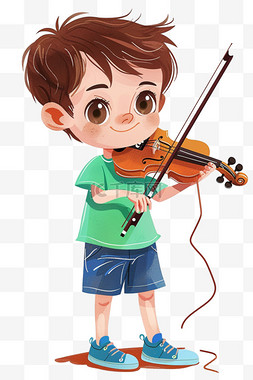 蓝色x展架易拉宝图片_可爱男孩卡通拉着小提琴手绘元素