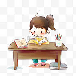 孩子读书书桌手绘卡通元素