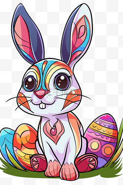可爱兔子彩色描边卡通手绘元素