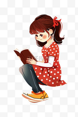 可爱的发卡图片_可爱的女孩手绘元素坐着读书卡通