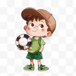 绿色背景足球图片_元素可爱男孩足球卡通手绘免抠