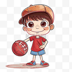 红色篮球背景图片_卡通可爱男孩拿着篮球手绘元素