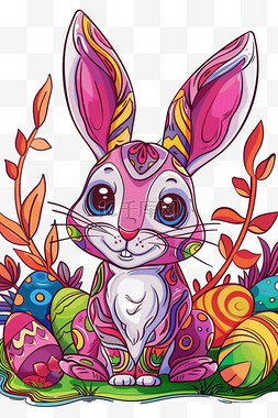 可爱兔子彩色手绘描边卡通元素
