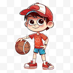 卡通手绘可爱男孩拿着篮球元素