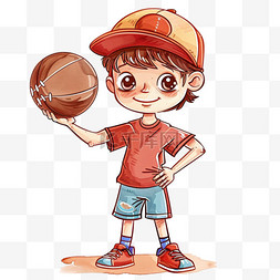 拿足球的男孩图片_可爱男孩卡通手绘拿着篮球元素