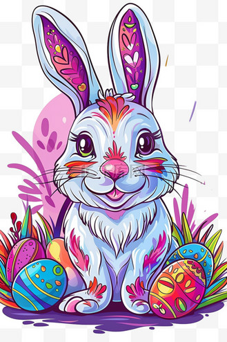 彩色可爱兔子描边卡通手绘元素