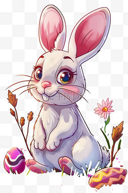 鲜艳风格背景图片_可爱兔子元素彩色描边卡通手绘x