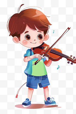 蓝色易拉宝x展架图片_可爱男孩拉着小提琴手绘卡通元素